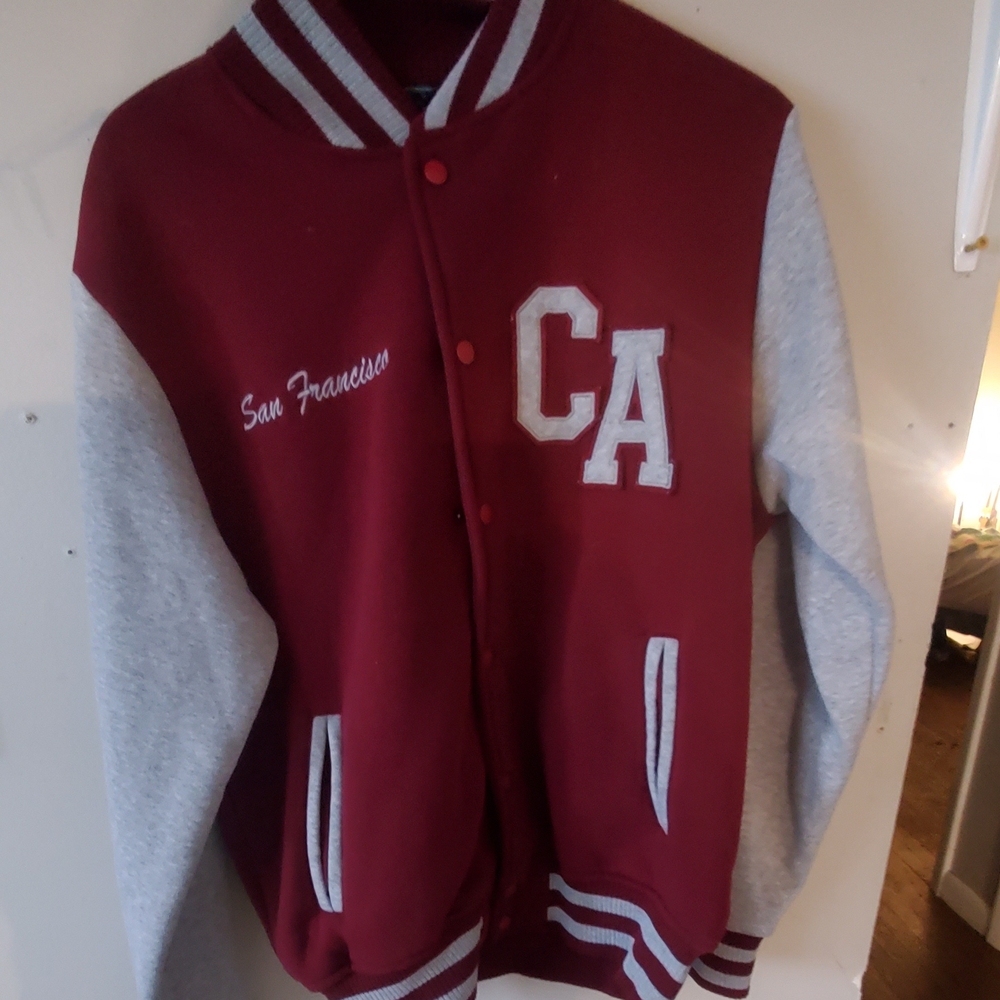 Stylish Maroon and Gray Varsity Jacket
